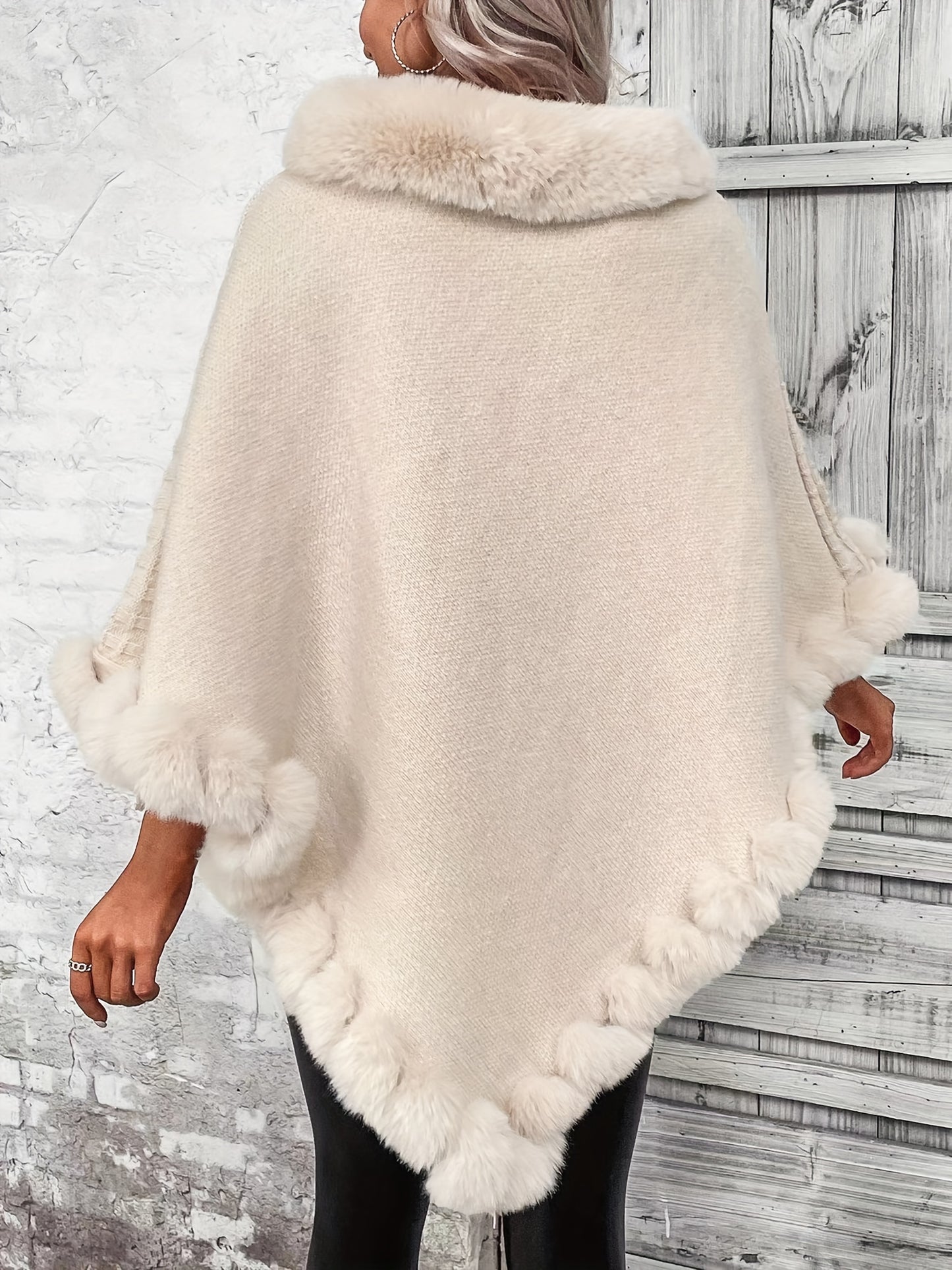 Women's Elegant Cream-Colored Knit Sweater with Faux Fur Trim