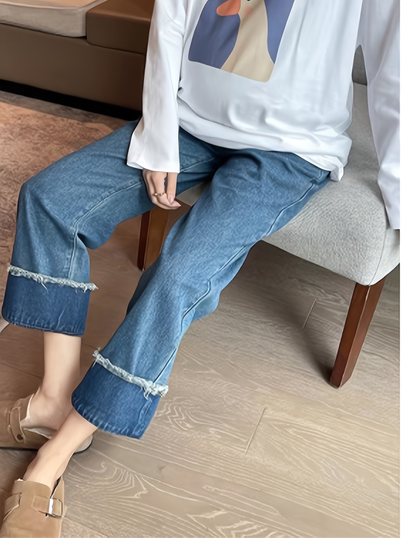 Retro Spliced Maternity Jeans - Fashionable Straight-Leg Nine-Inch Pants, Non-Stretch Denim, Machine Washable, Outerwear, Tube Pants