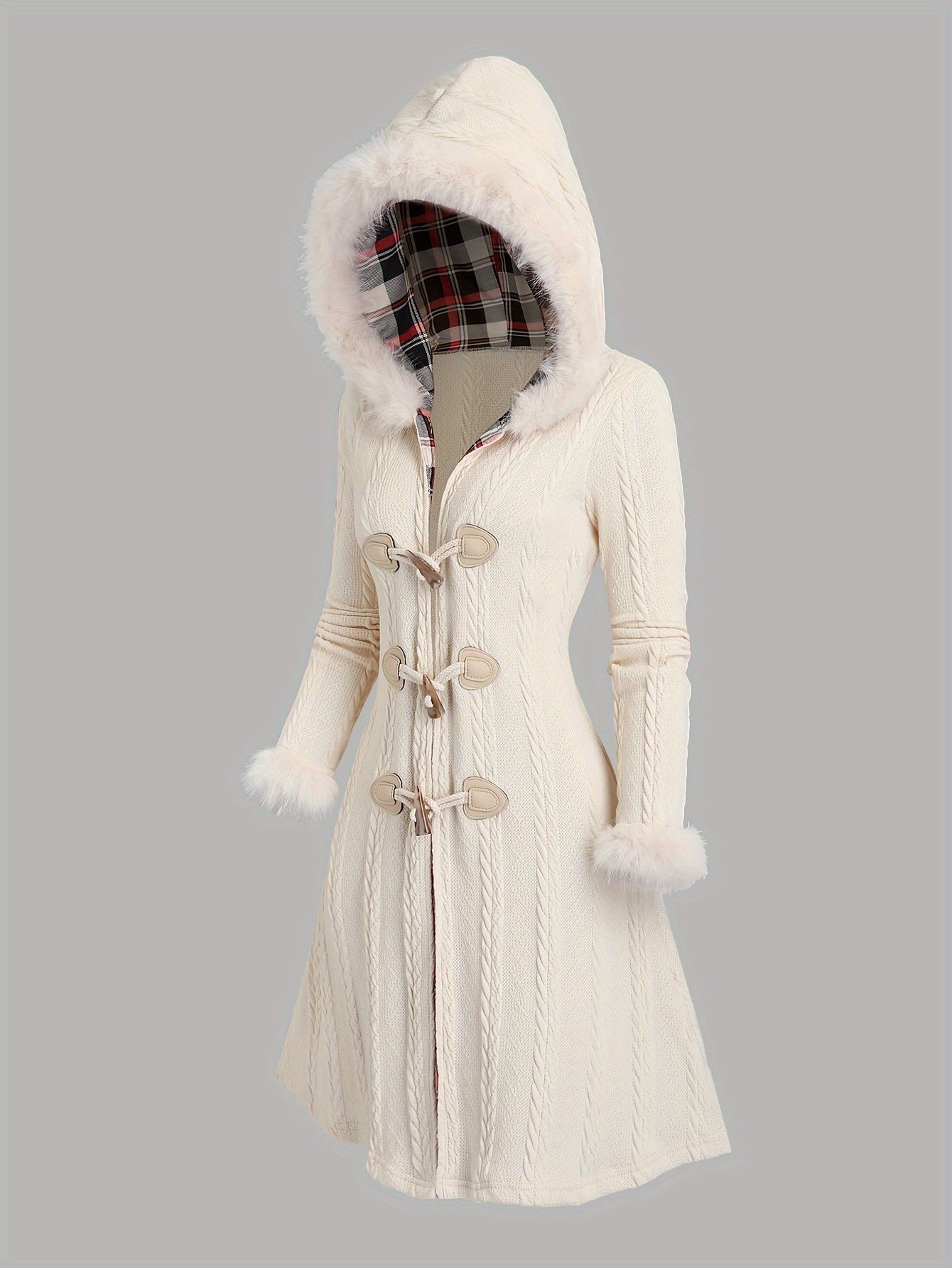 Women's Y2K Style Plaid Knit Hooded Coat,