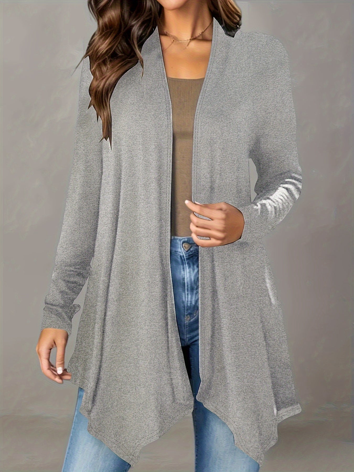 Women's Long Black Cardigan - Casual, Open Front, Lightweight with Asymmetric Hem,