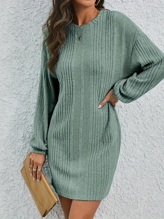 Elegant Knit Dress for Women - Solid Color Pencil Dress with Long Sleeves, Perfect for Spring/Fall Season