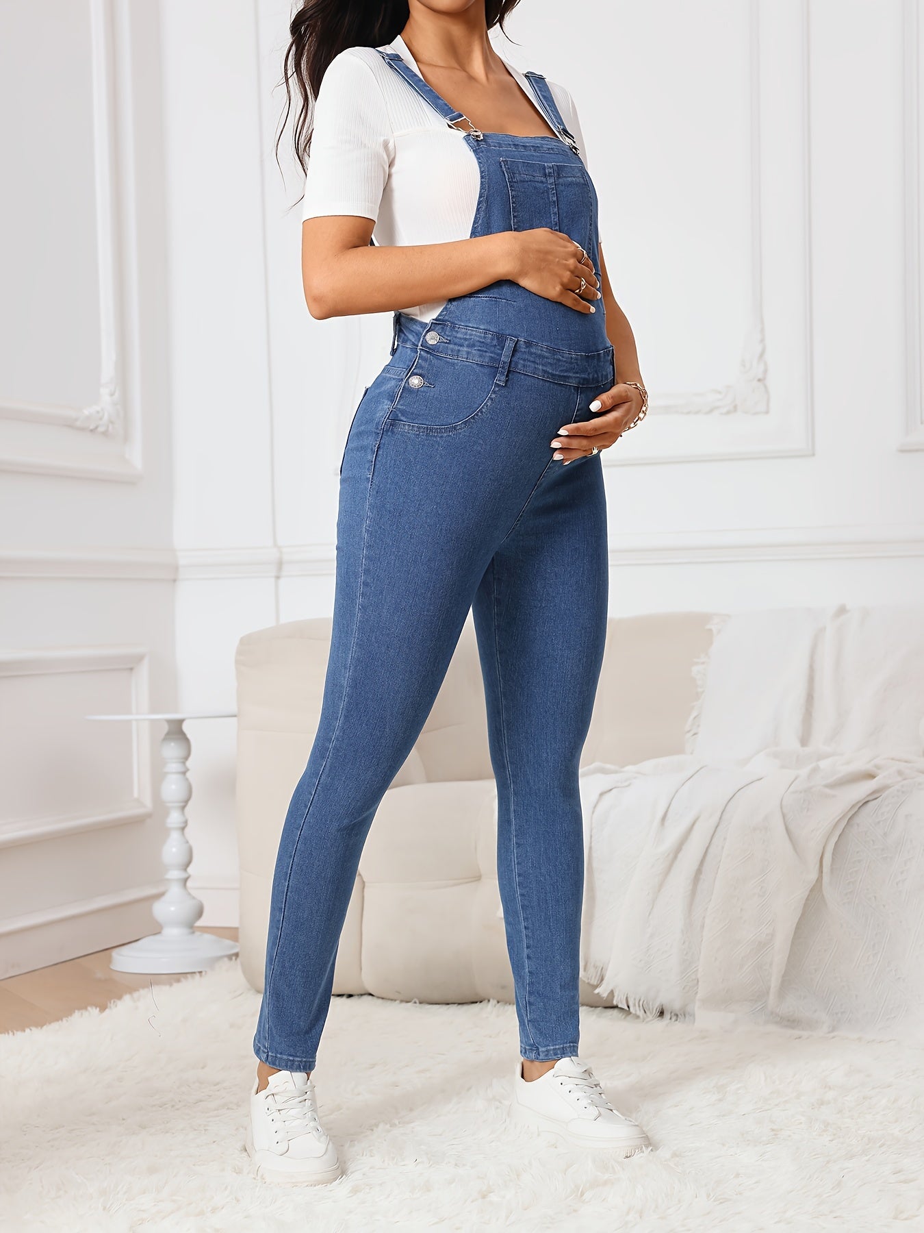 Women's Elegant Maternity Denim Overalls, Breathable Cotton Overalls, Classic Style