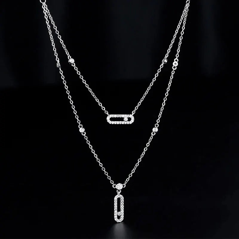 Luxury Silver-color AAA Zircon Choker Two-Layers Necklace