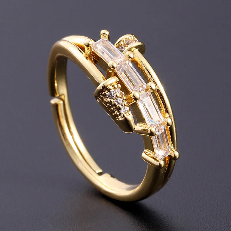 Nail Copper Zirconia Adjustable Rings For Women Fashion Gold Color