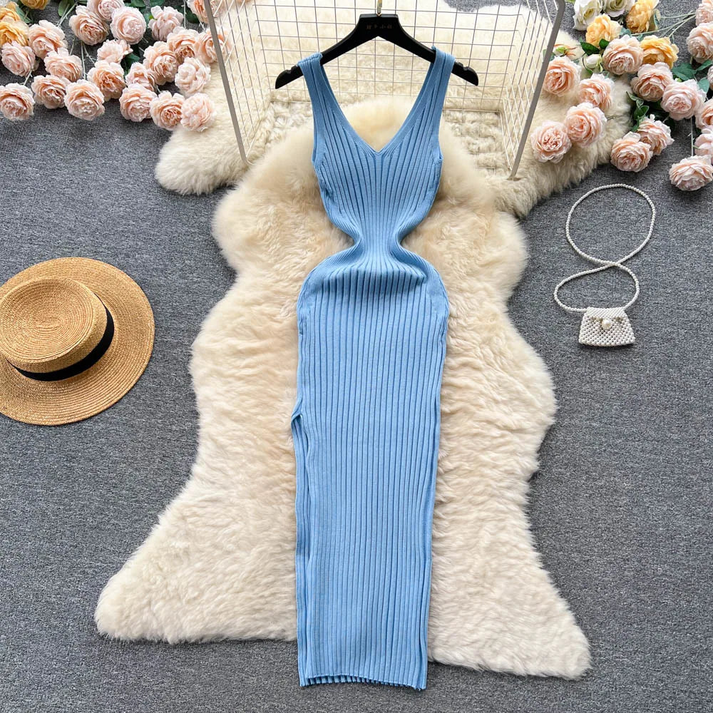 Autumn Dress Women Slim Elastic Bodycon Long Dress Streetwear Outfits