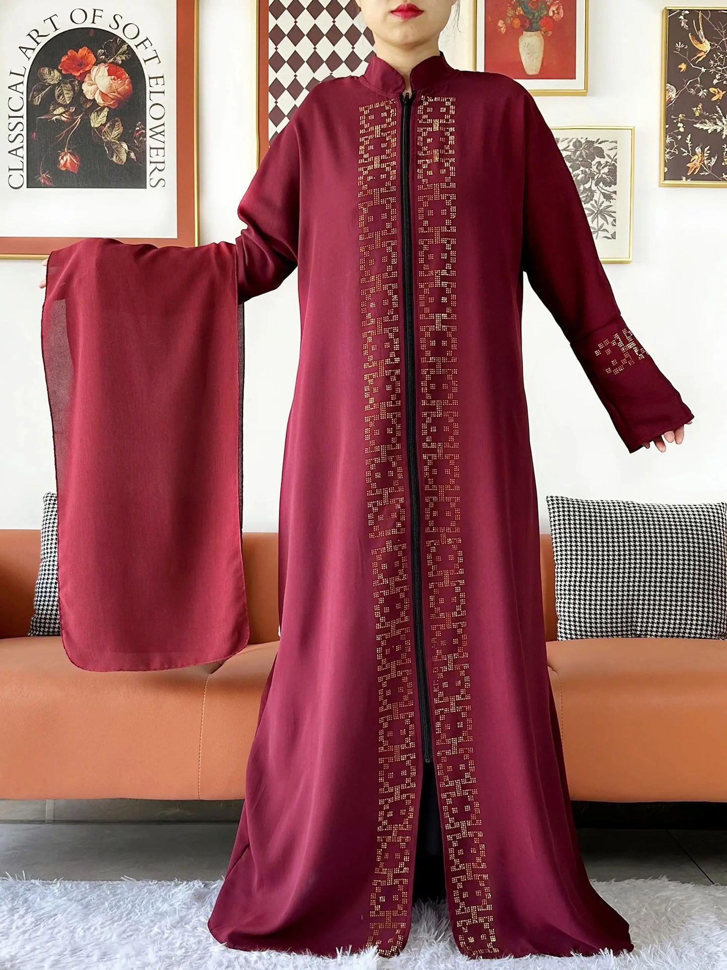 Muslim Ramadan Long Sleeve Dress Women Cardigan Open Abaya