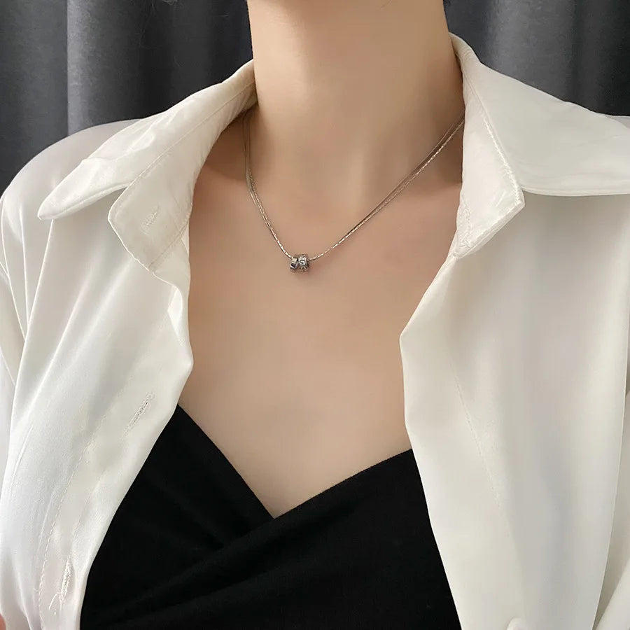 Trendy Stainless Steel Double Layer Necklace for Women Fashion