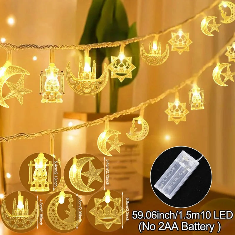 Moon Star Eid Mubarak String Light 2025 Ramadan Decoration For Home