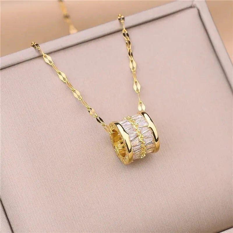 Trendy Stainless Steel Double Layer Necklace for Women Fashion