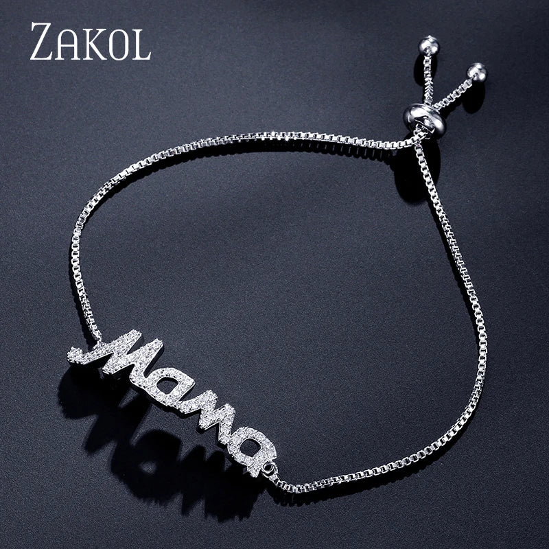 Exquisite Mom Letter CZ Bracelet for Women Sparkling