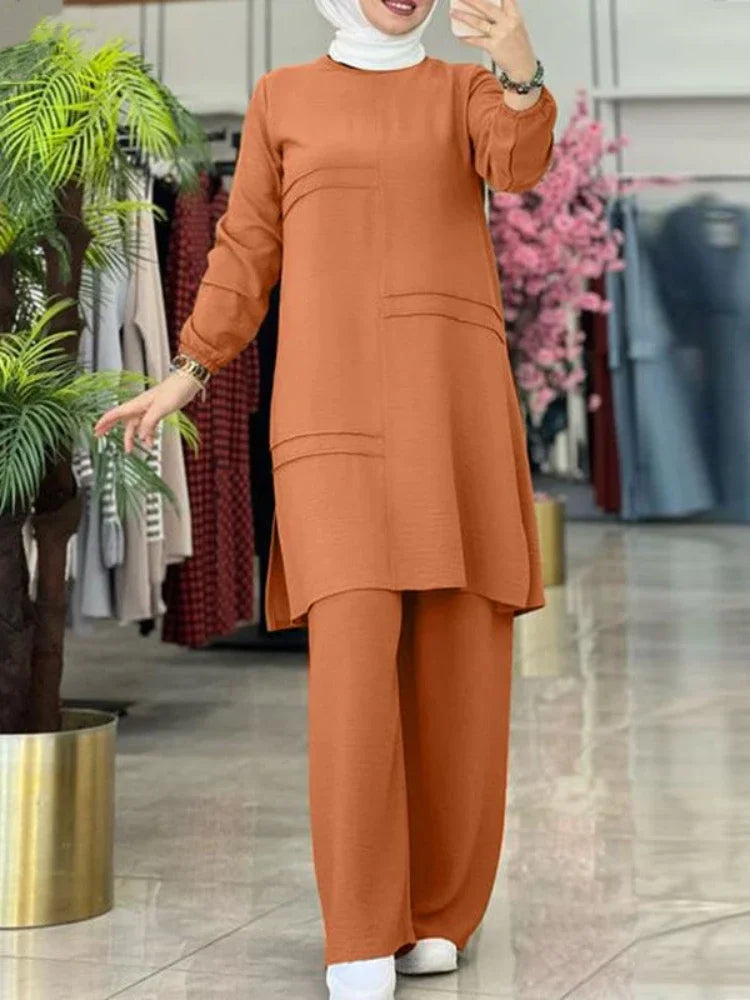 Ramadan Two Piece Sets Shirt Dress &Pants