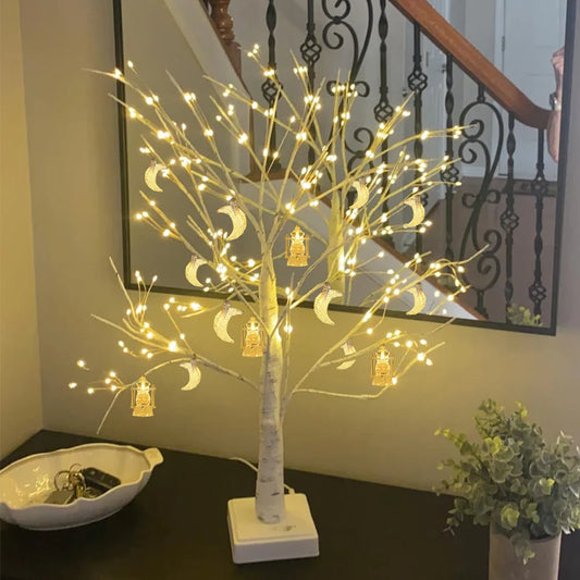 Ramadan Decoration 2025 Lighted Birch Trees Star Moon String Lights