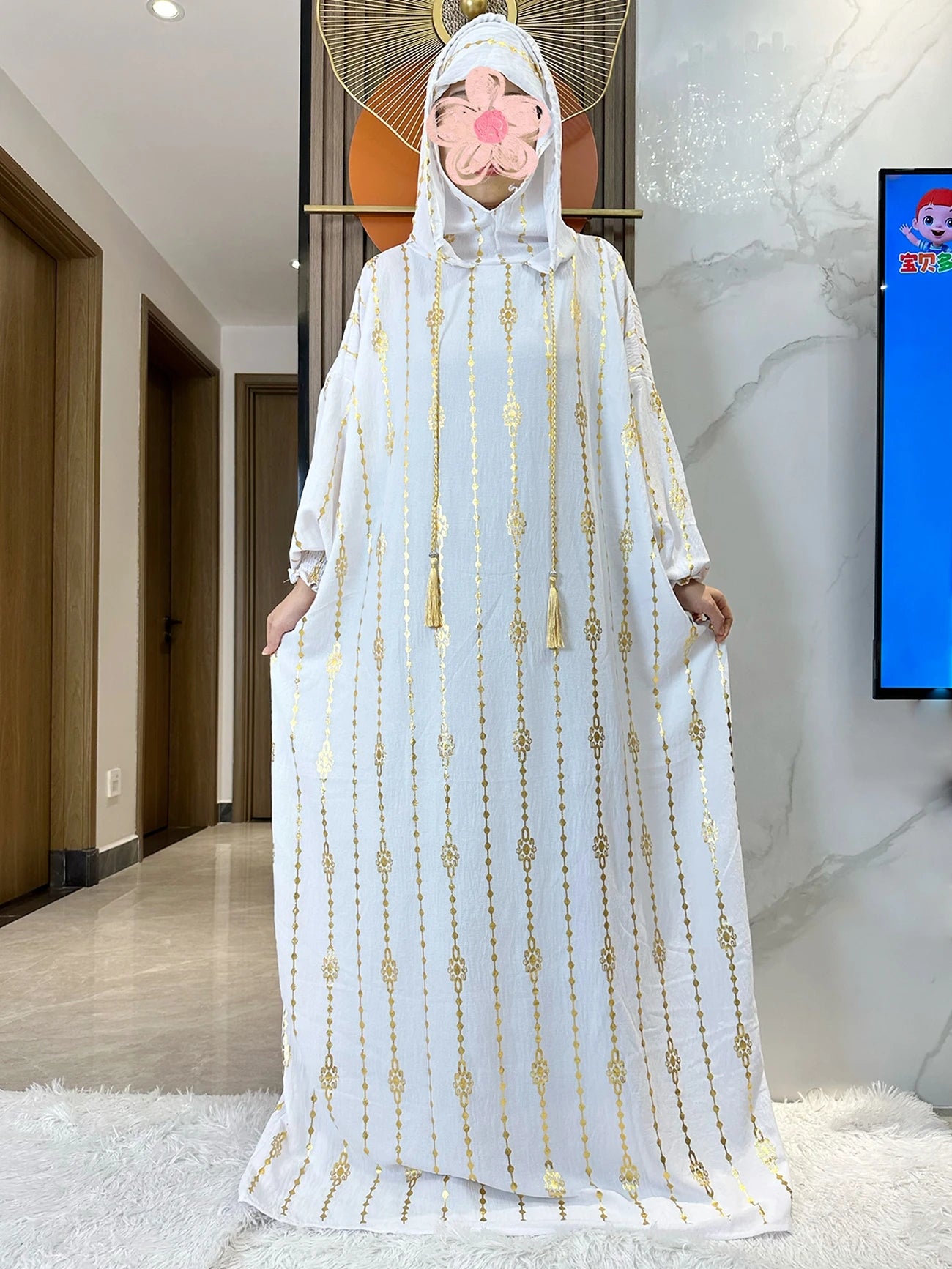 New Cotton Ramadan Muslim Two-Hat Abaya Dubai Turkey Islam Prayer Clothes