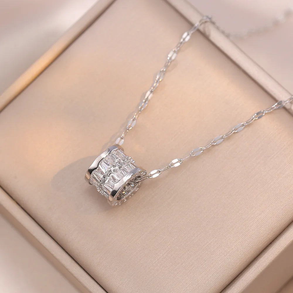 Trendy Stainless Steel Double Layer Necklace for Women Fashion