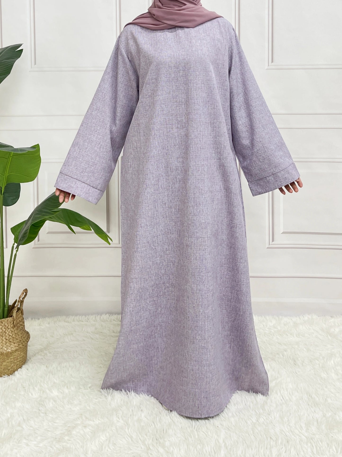 Modest Closed Plain Long Sleeve Abaya Without Hijab With Belt