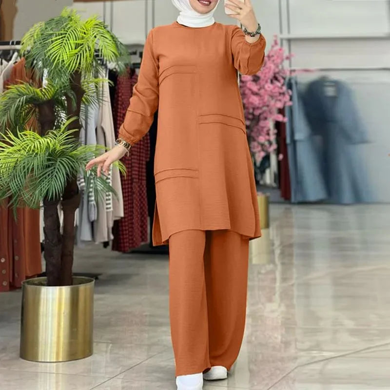 Ramadan Two Piece Sets Shirt Dress &Pants