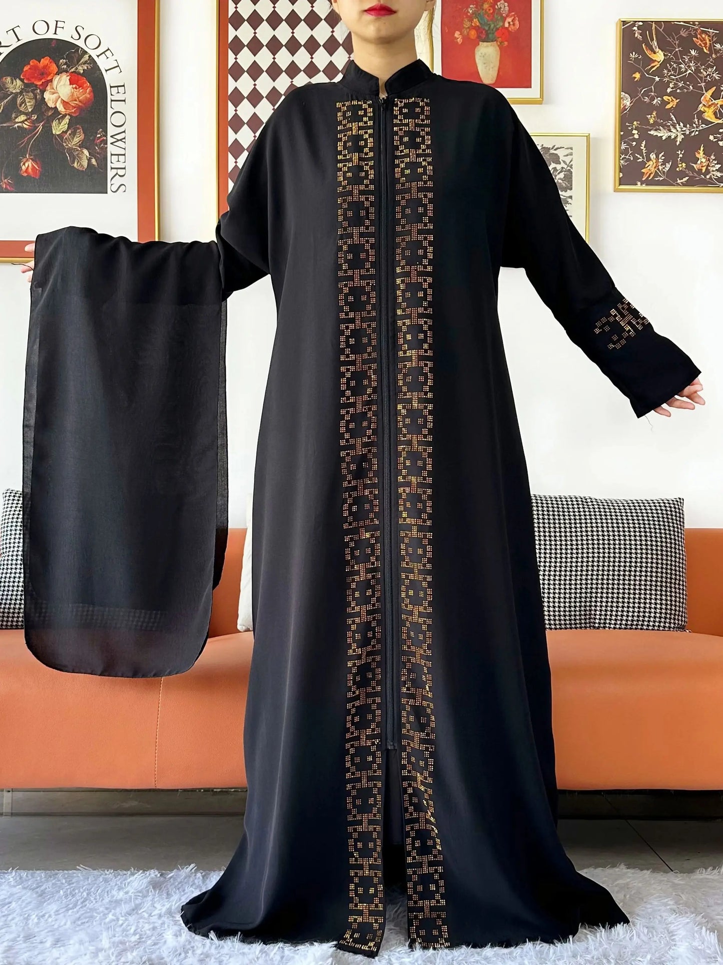 Muslim Ramadan Long Sleeve Dress Women Cardigan Open Abaya