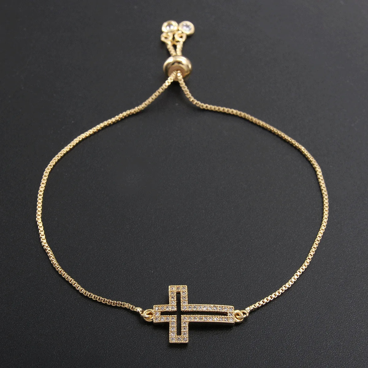 Stylish Copper Set Zirconium Cross Bracelet  WOMEN'S Gold Silver Color