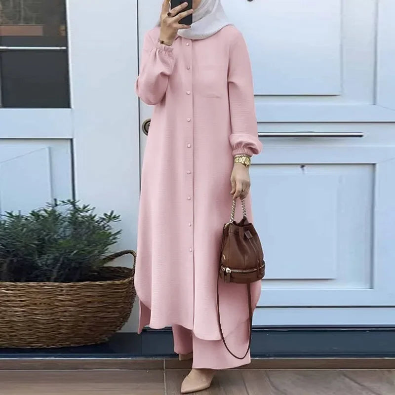 Muslim Women's  Style Long Sleeve Shirt and Pants Set