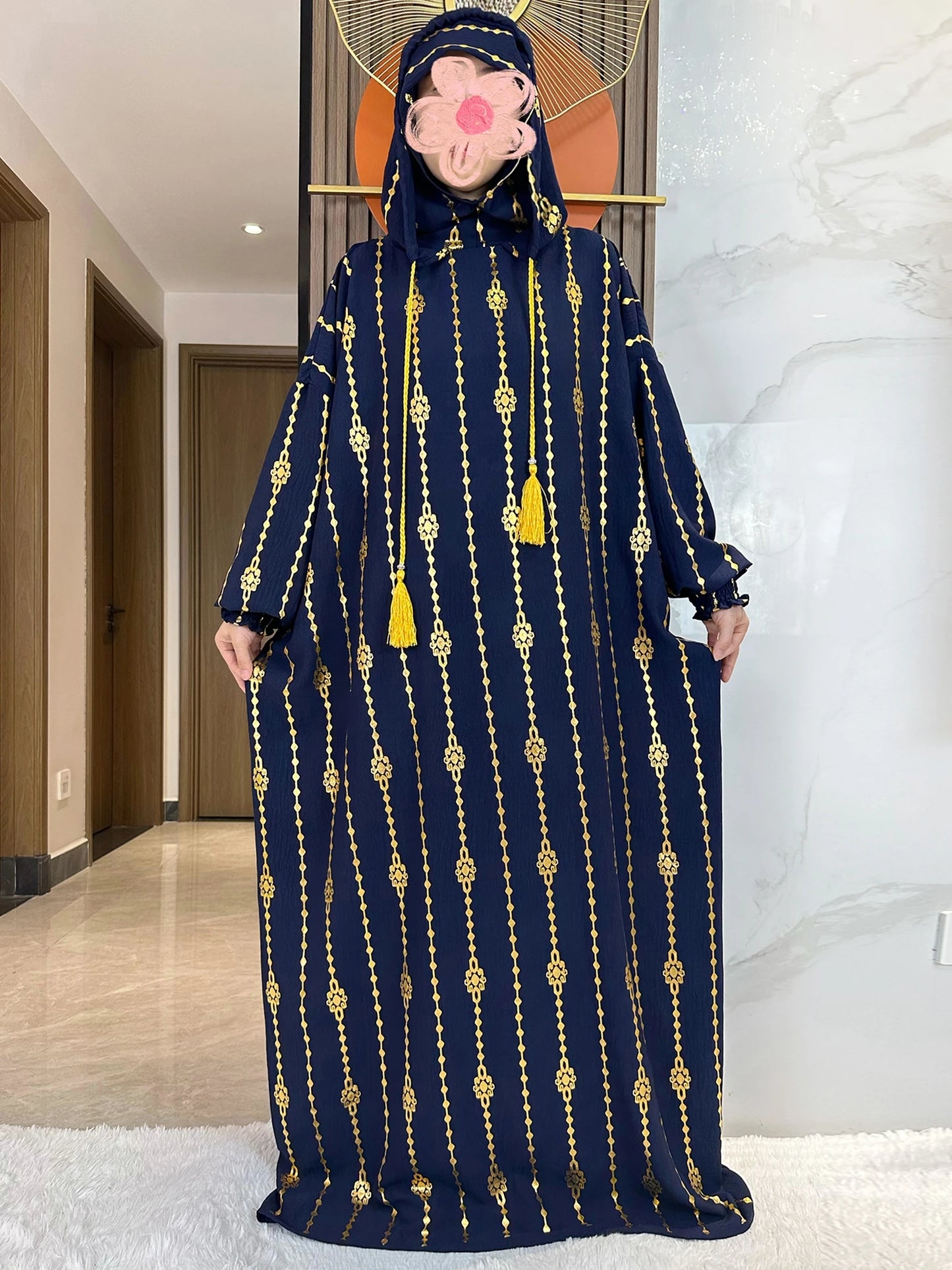 New Cotton Ramadan Muslim Two-Hat Abaya Dubai Turkey Islam Prayer Clothes