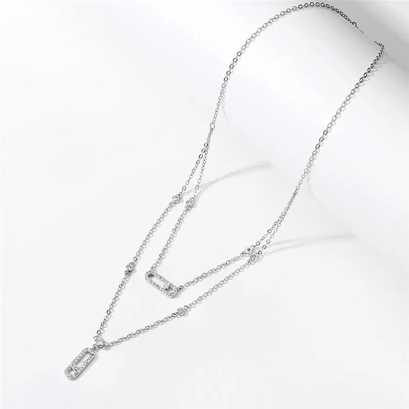 Luxury Silver-color AAA Zircon Choker Two-Layers Necklace