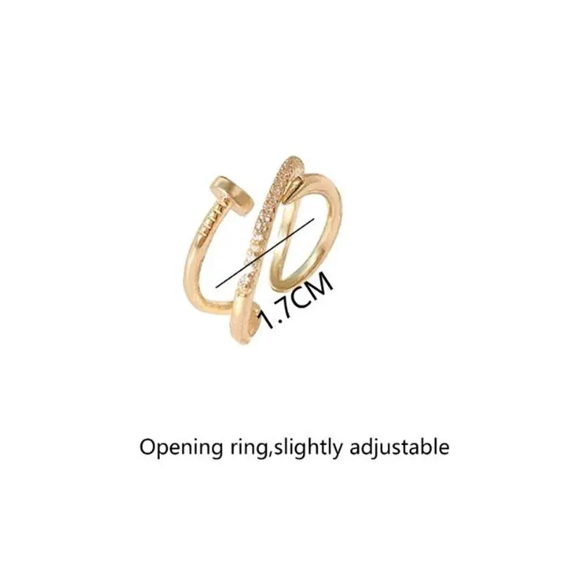 Nail Copper Zirconia Adjustable Rings For Women Fashion Gold Color