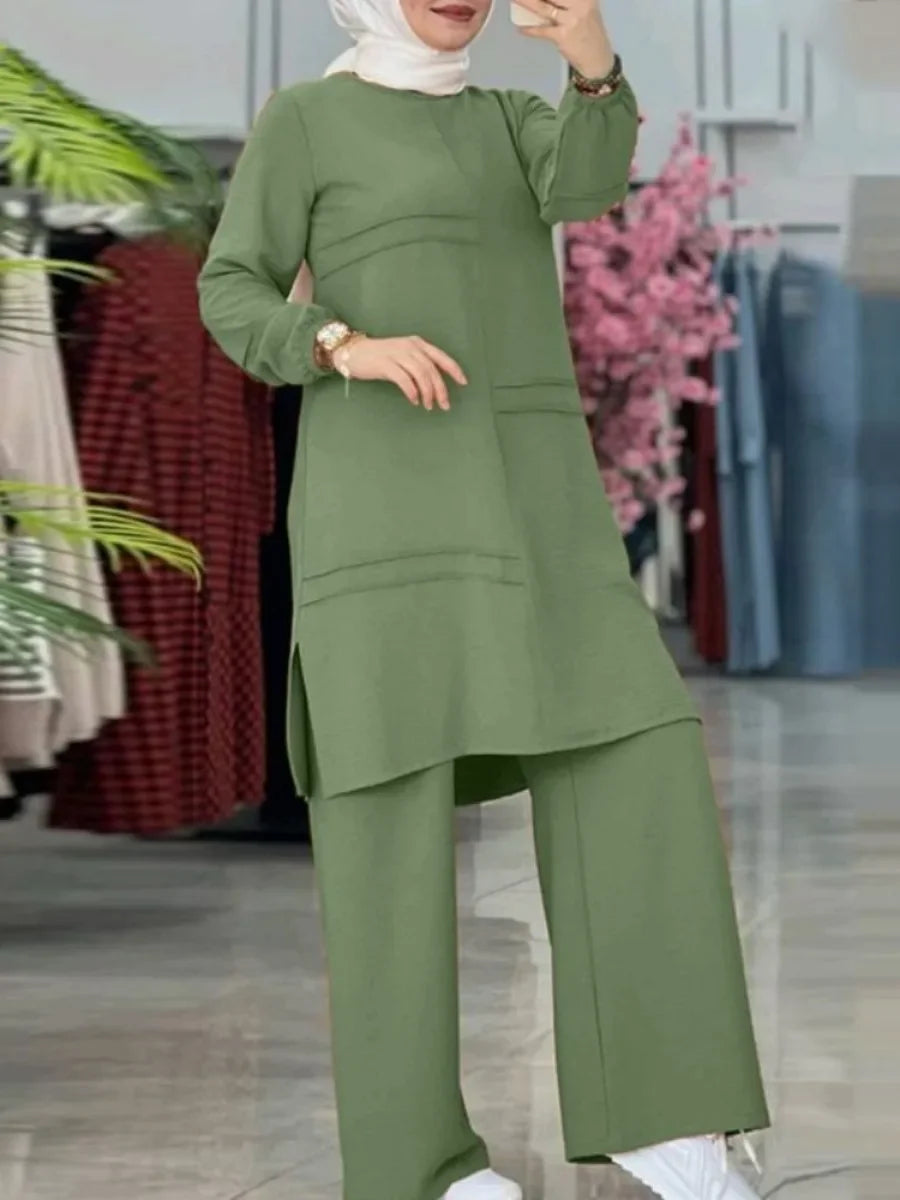 Ramadan Two Piece Sets Shirt Dress &Pants