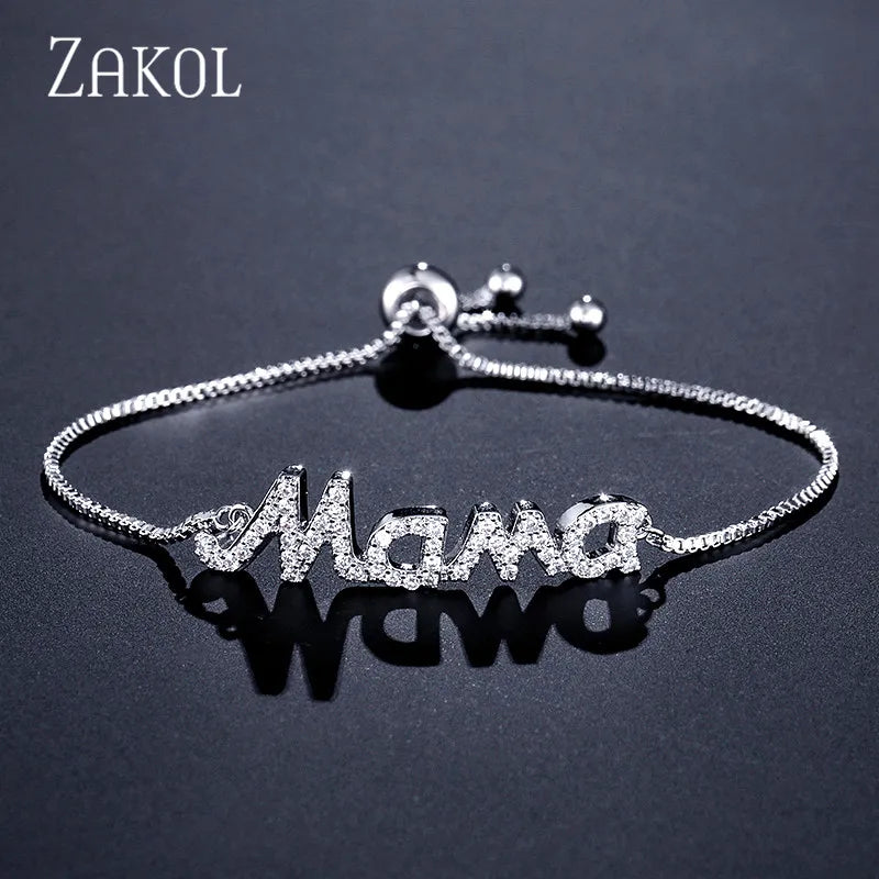 Exquisite Mom Letter CZ Bracelet for Women Sparkling