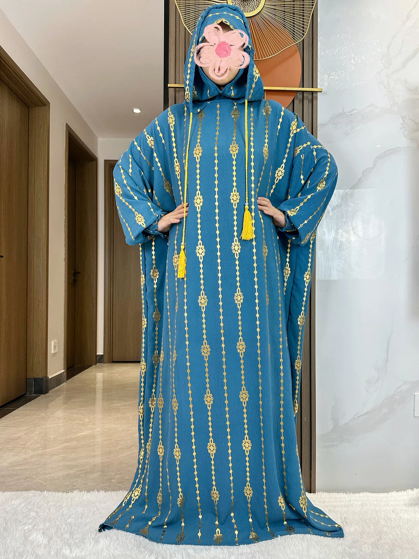 New Cotton Ramadan Muslim Two-Hat Abaya Dubai Turkey Islam Prayer Clothes