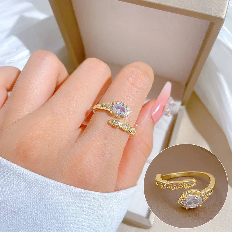 Nail Copper Zirconia Adjustable Rings For Women Fashion Gold Color