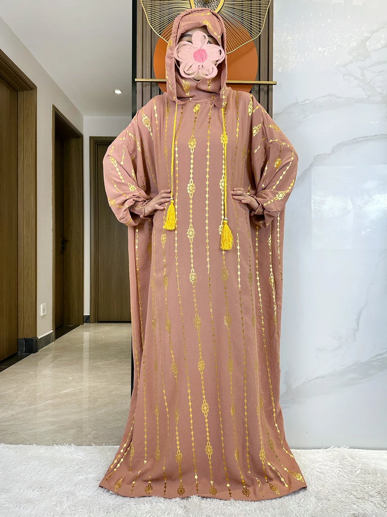 New Cotton Ramadan Muslim Two-Hat Abaya Dubai Turkey Islam Prayer Clothes