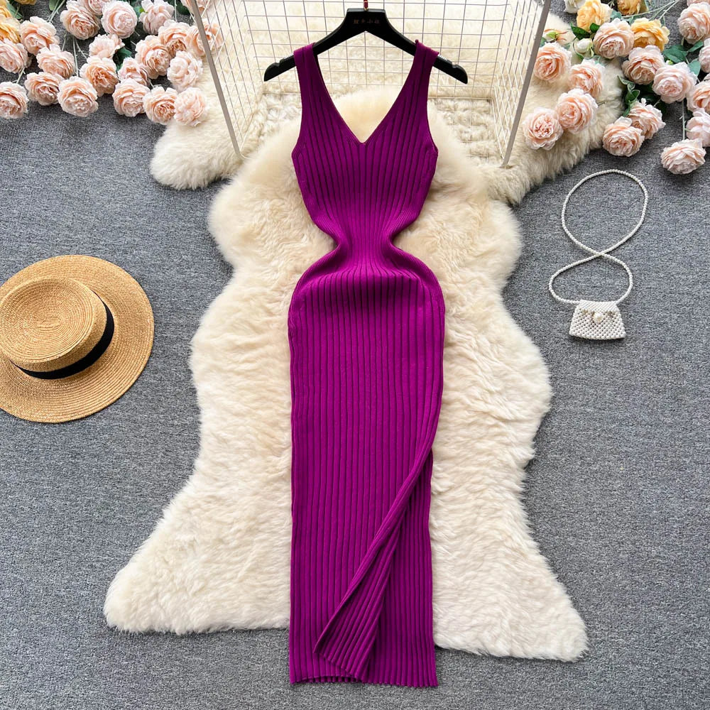 Autumn Dress Women Slim Elastic Bodycon Long Dress Streetwear Outfits