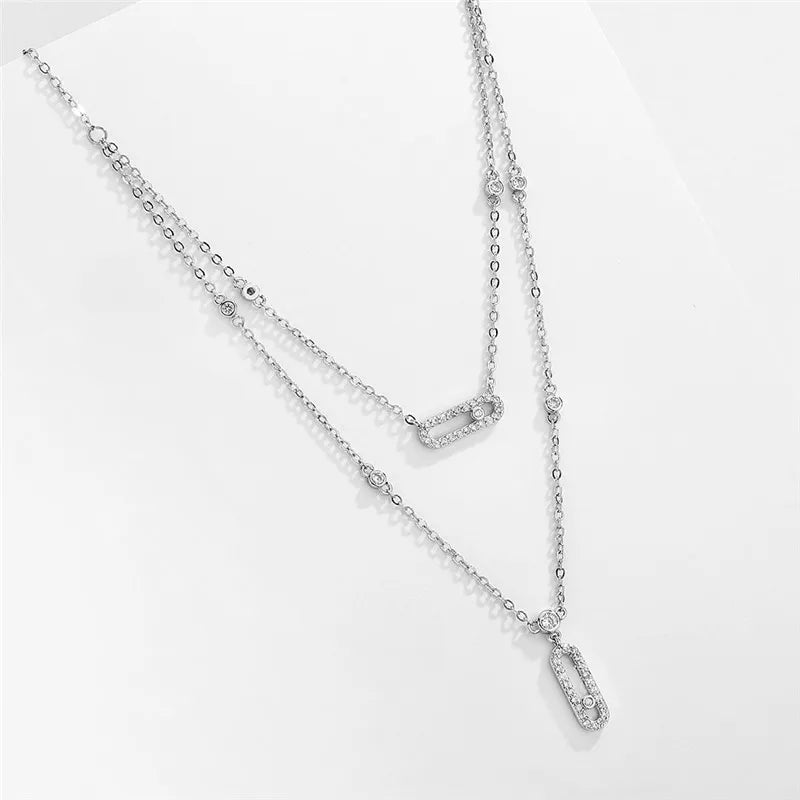 Luxury Silver-color AAA Zircon Choker Two-Layers Necklace