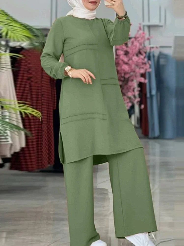 Ramadan Two Piece Sets Shirt Dress &Pants