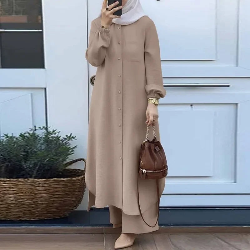 Muslim Women's  Style Long Sleeve Shirt and Pants Set