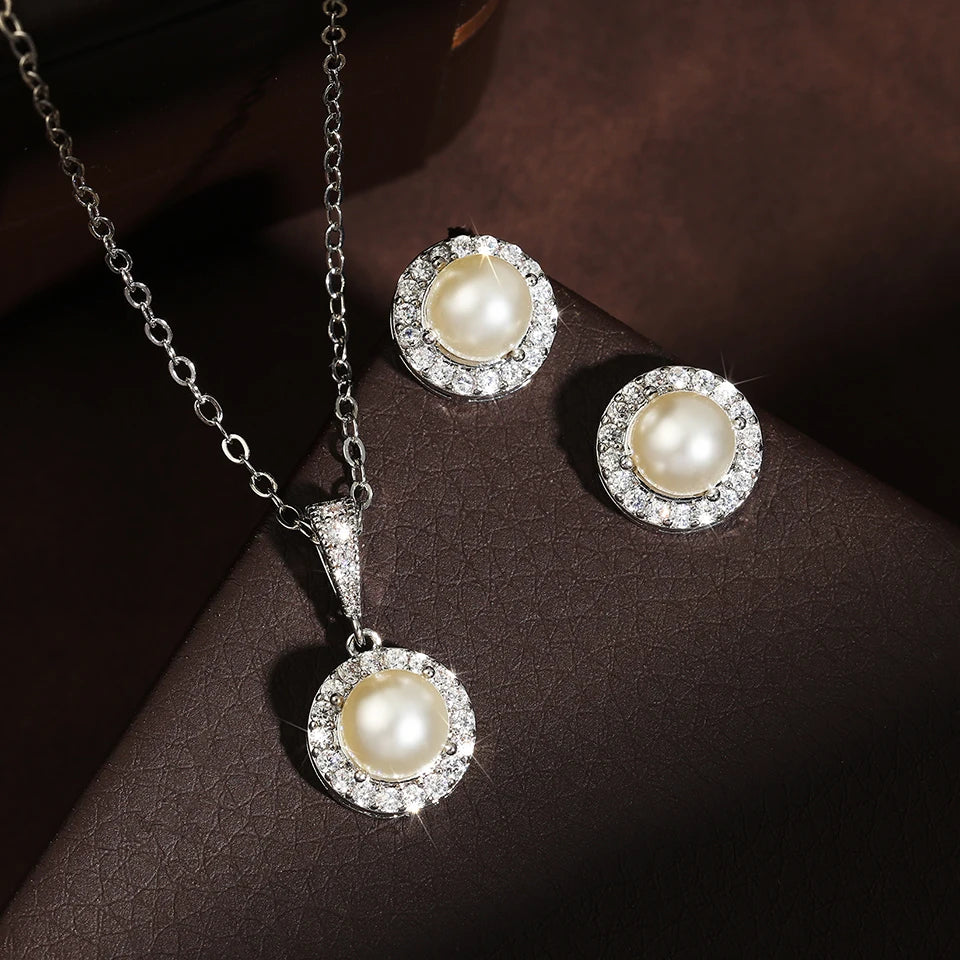 Simple Fashion Imitation Pearl Earrings Necklace Jewelry