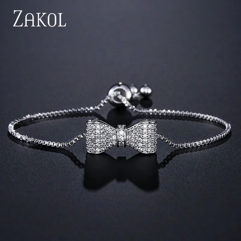 Fashion Bow Zirconia Crystal  Adjustable Bracelet & Bangle for Women