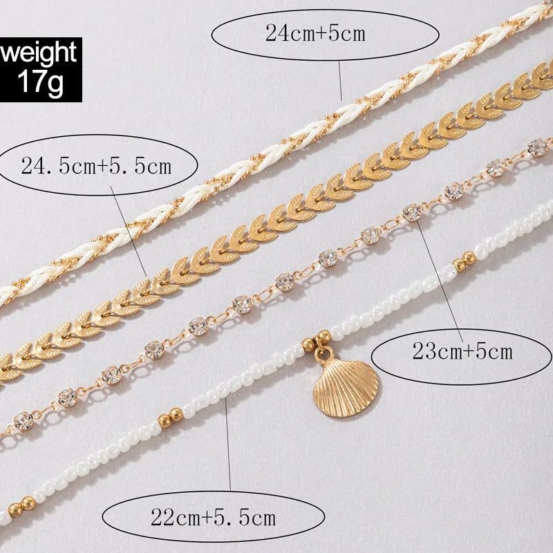 4-5pcs/Set Bohemian Woven Rope Foot Chain