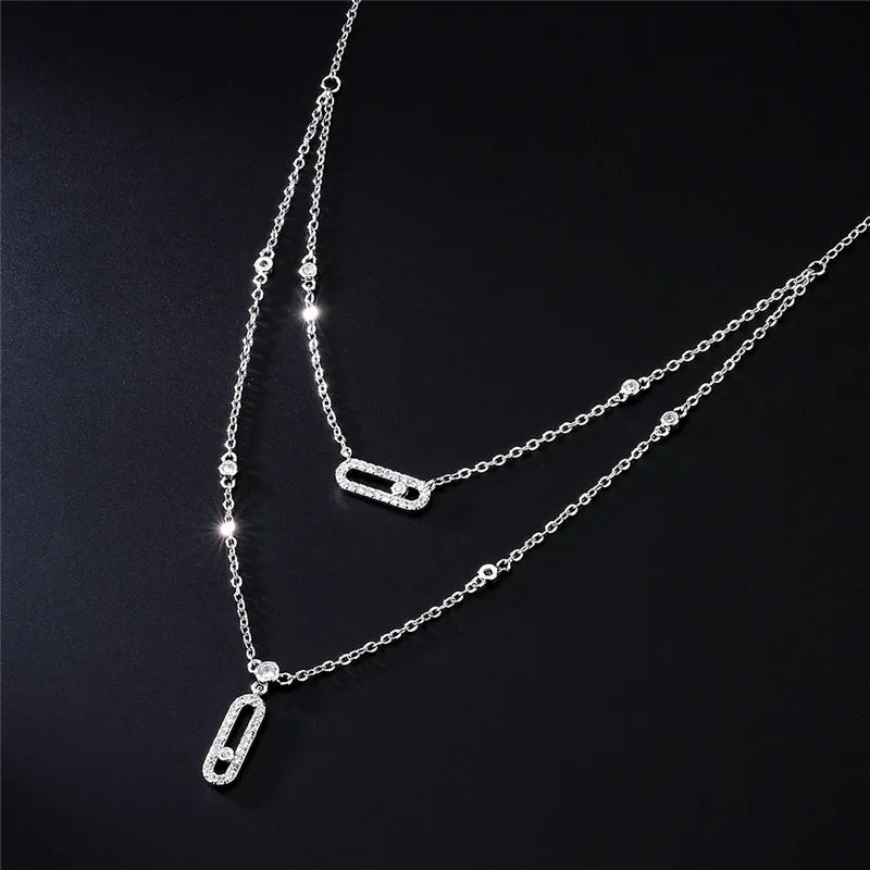 Luxury Silver-color AAA Zircon Choker Two-Layers Necklace