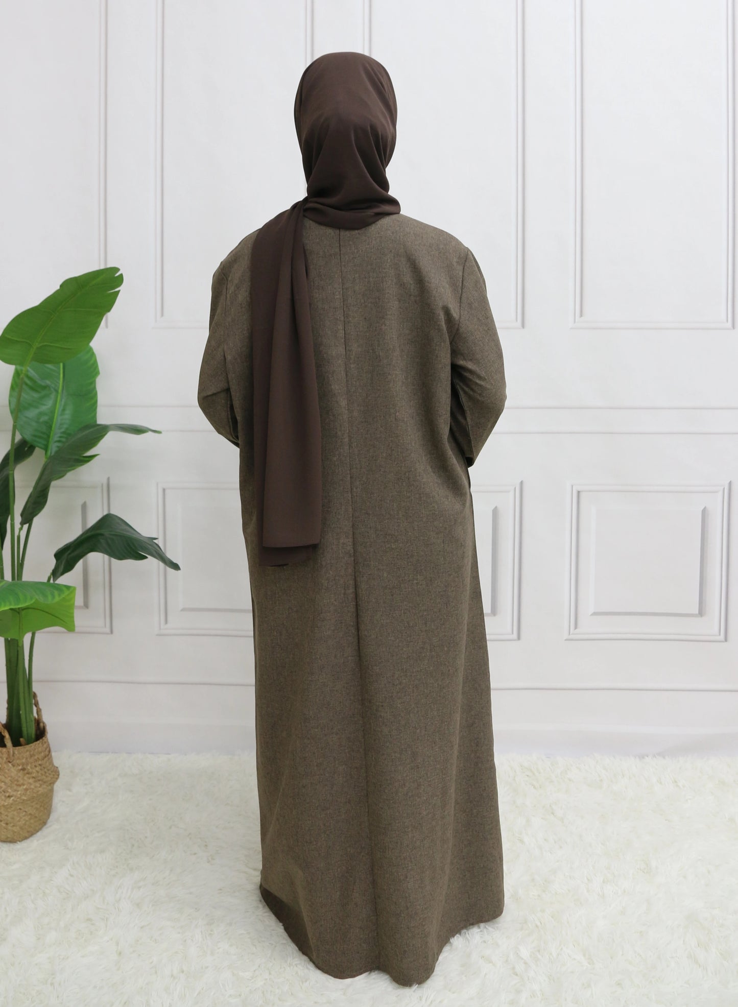 Modest Closed Plain Long Sleeve Abaya Without Hijab With Belt