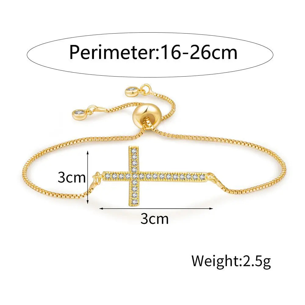 Stylish Copper Set Zirconium Cross Bracelet  WOMEN'S Gold Silver Color