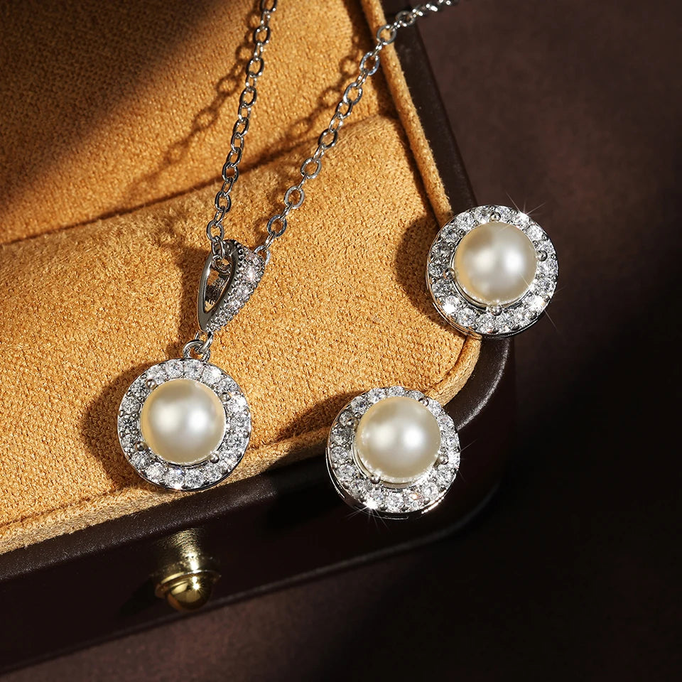 Simple Fashion Imitation Pearl Earrings Necklace Jewelry