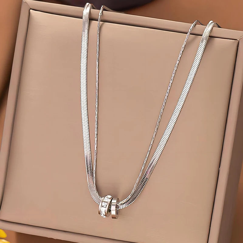 Trendy Stainless Steel Double Layer Necklace for Women Fashion