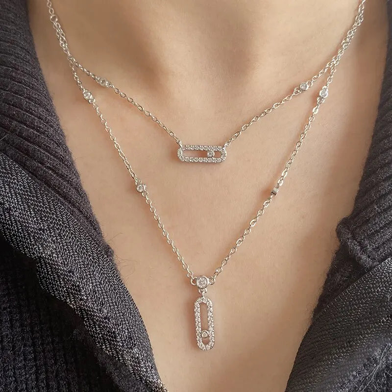 Luxury Silver-color AAA Zircon Choker Two-Layers Necklace