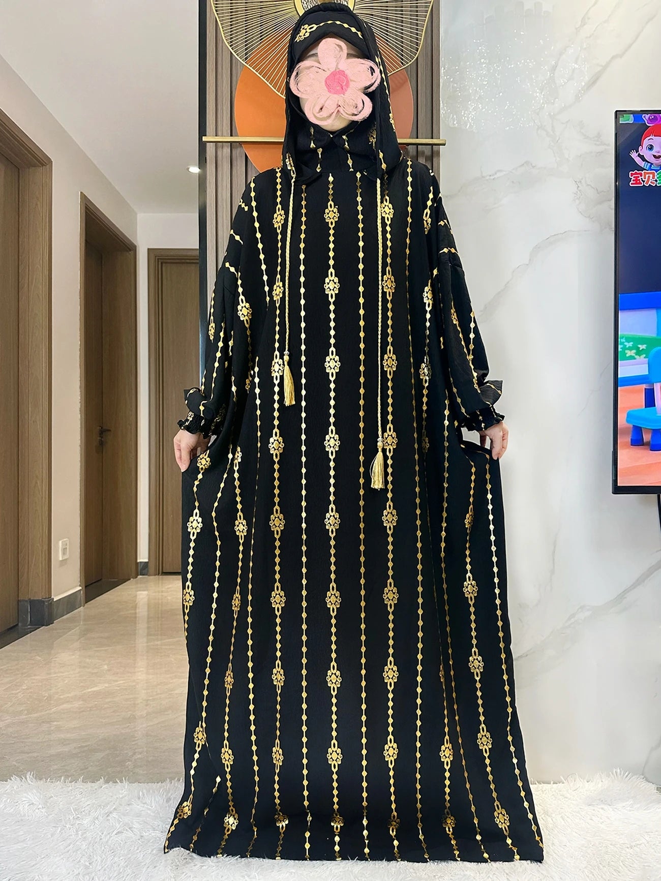 New Cotton Ramadan Muslim Two-Hat Abaya Dubai Turkey Islam Prayer Clothes