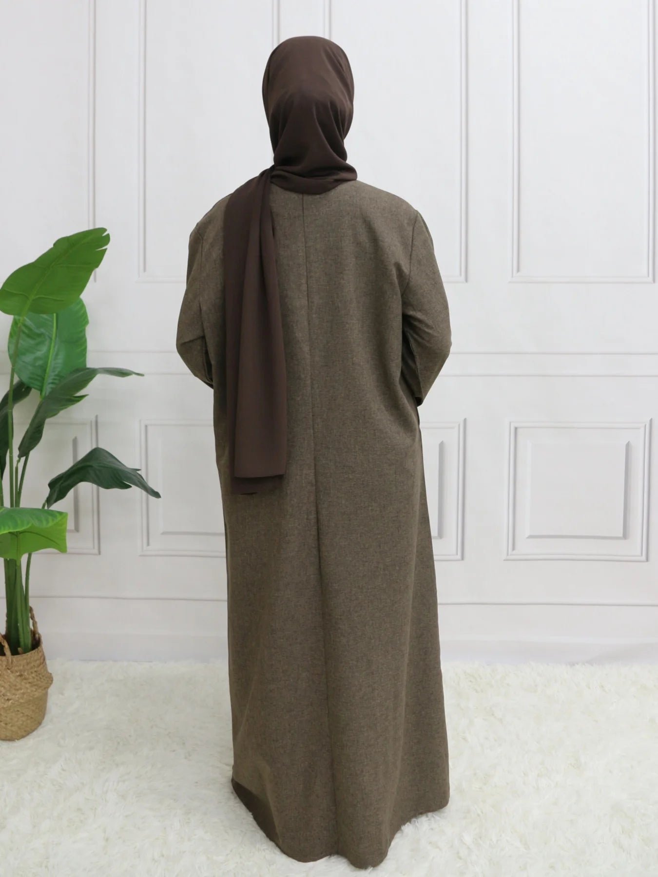 Modest Closed Plain Long Sleeve Abaya Without Hijab With Belt