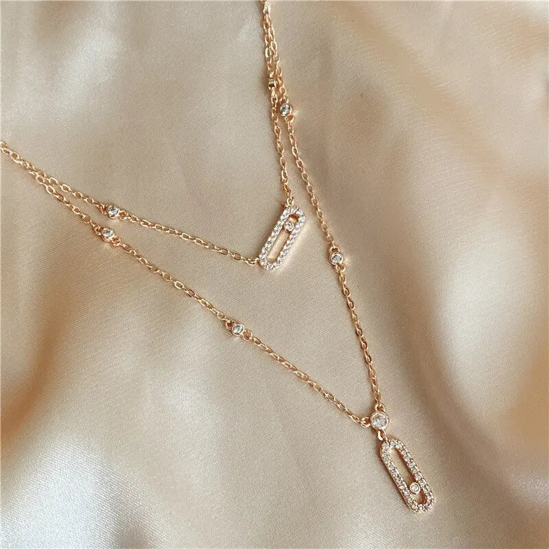 Luxury Silver-color AAA Zircon Choker Two-Layers Necklace