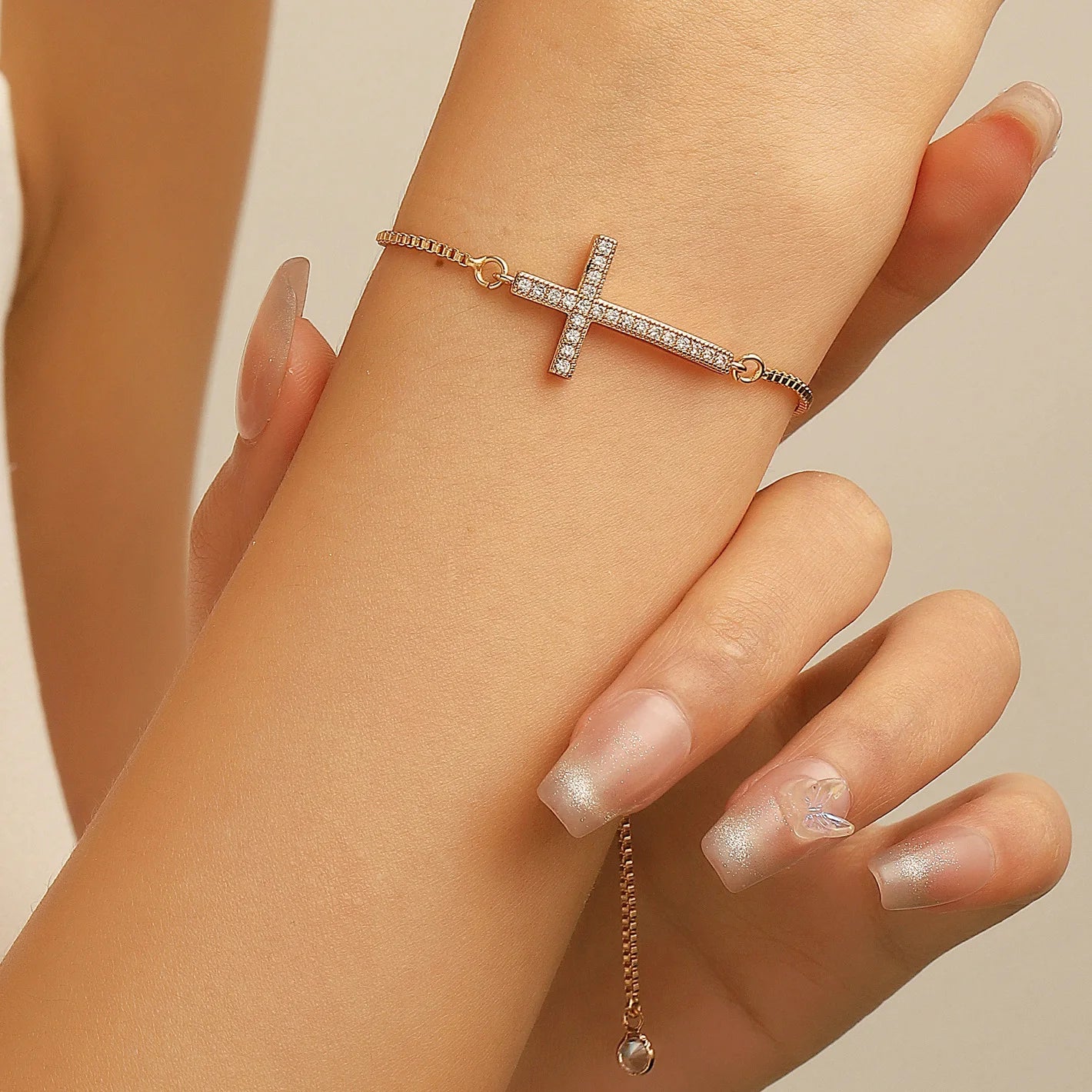 Stylish Copper Set Zirconium Cross Bracelet  WOMEN'S Gold Silver Color