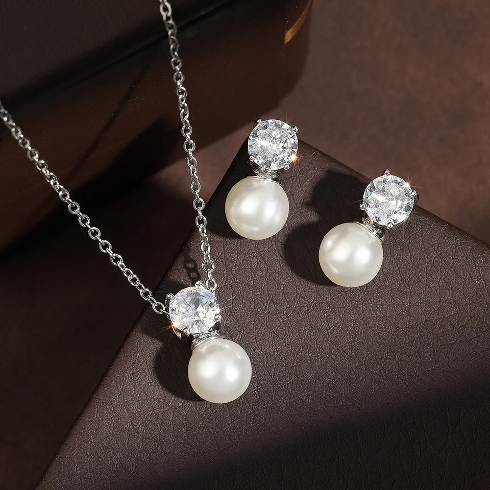 Simple Fashion Imitation Pearl Earrings Necklace Jewelry