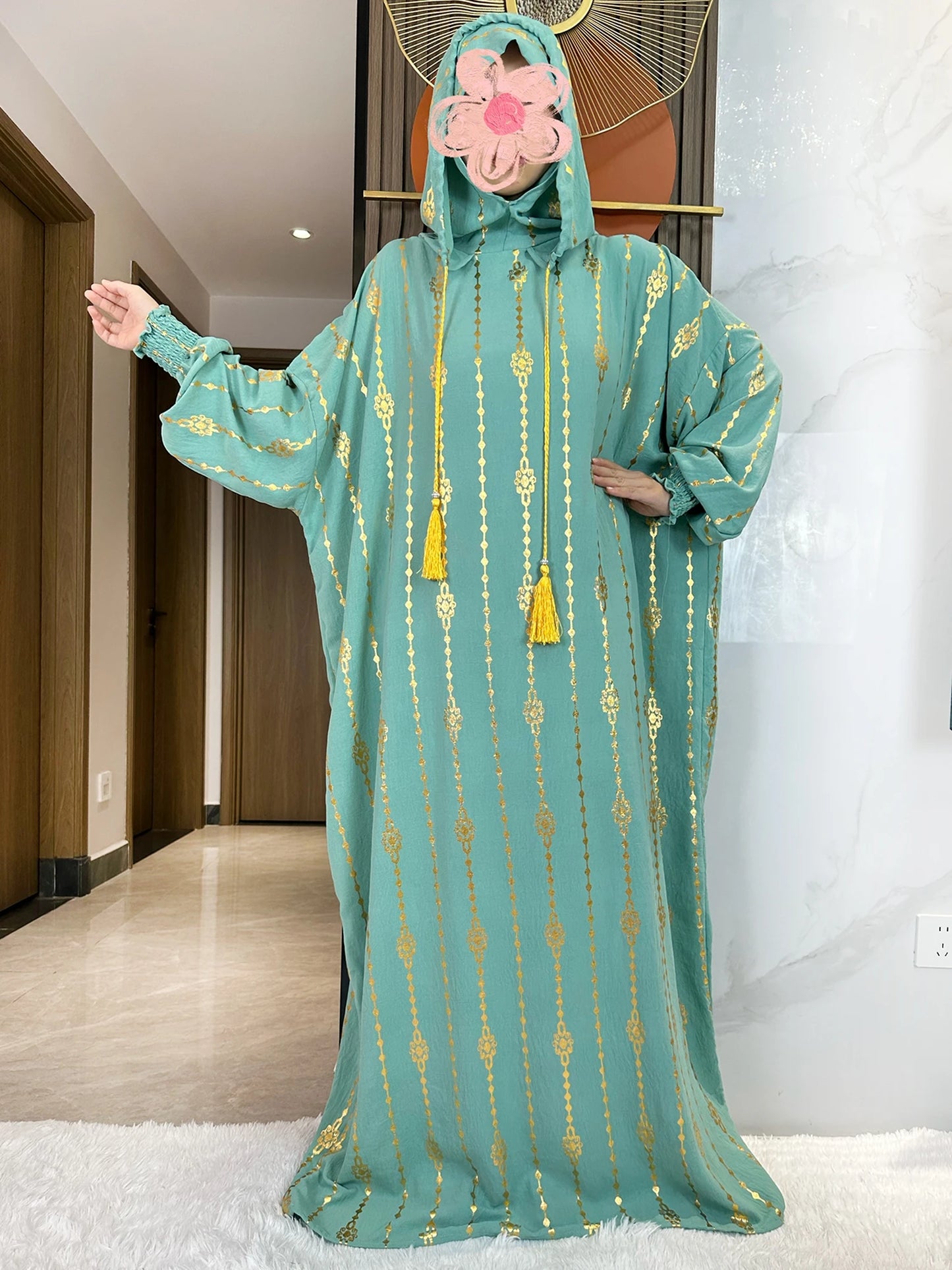 New Cotton Ramadan Muslim Two-Hat Abaya Dubai Turkey Islam Prayer Clothes